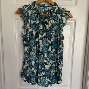 LOFT Blue and Green Floral Blouse
